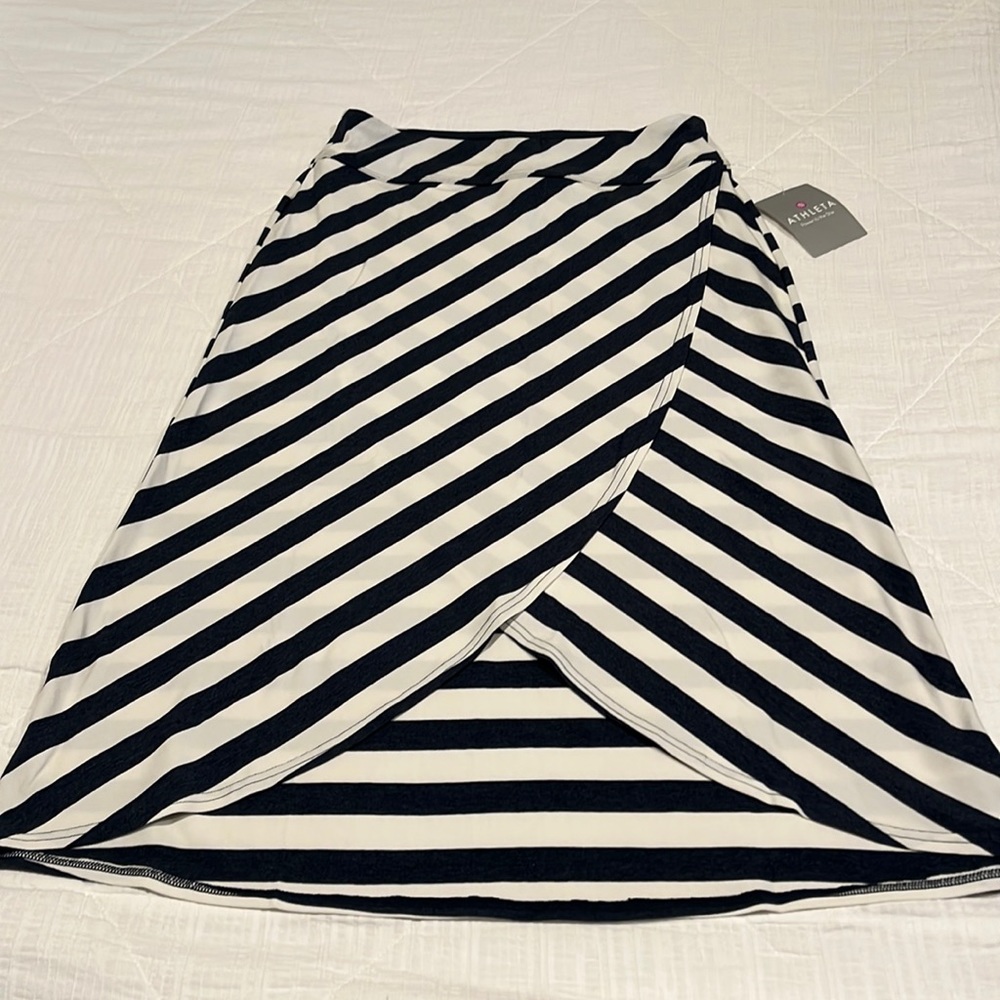 Athleta Navy and White full length split skirt